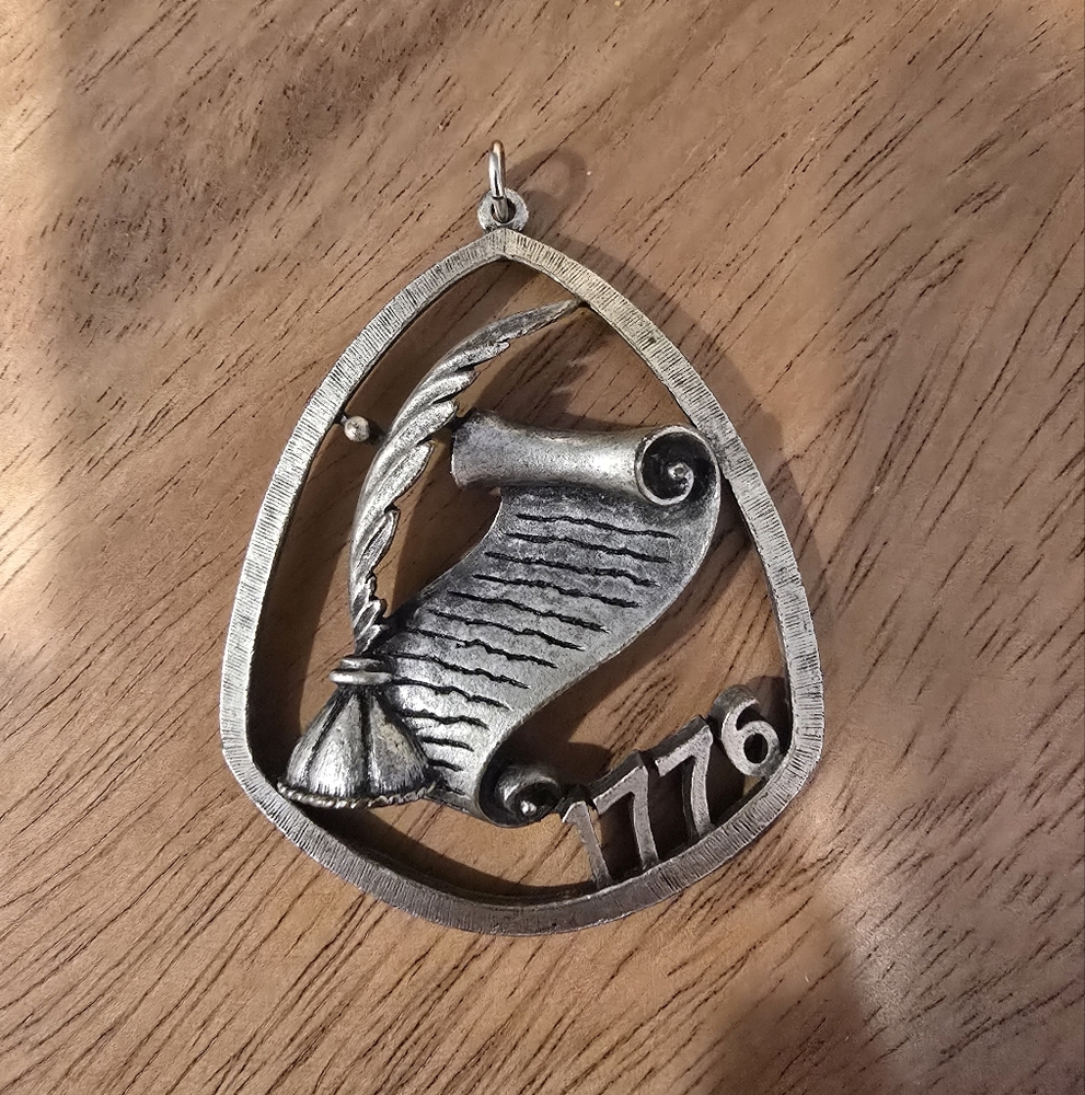 Vintage Silver 1776 Pendant with Quill and Scroll Design Pendant Declaration